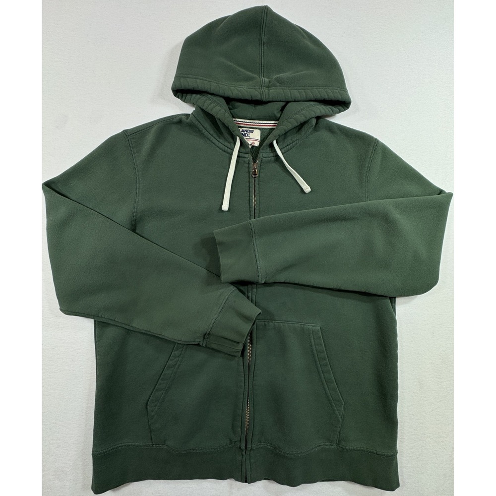 Lands End Full Zip Hoodie Womens Medium Green Serious Sweats Fleece Sweatshirt - Picture 2 of 8